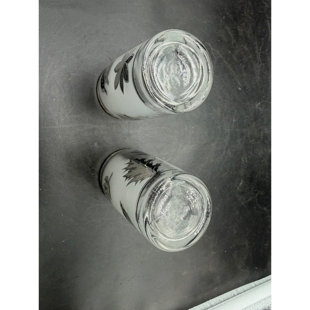 Vintage Libbey Frosted Silver Leaf Highball Glasses‎ Mid Century Modern Set of 2